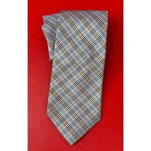 Burberry London Blue Plaid Checks 100% Silk Mens Tie